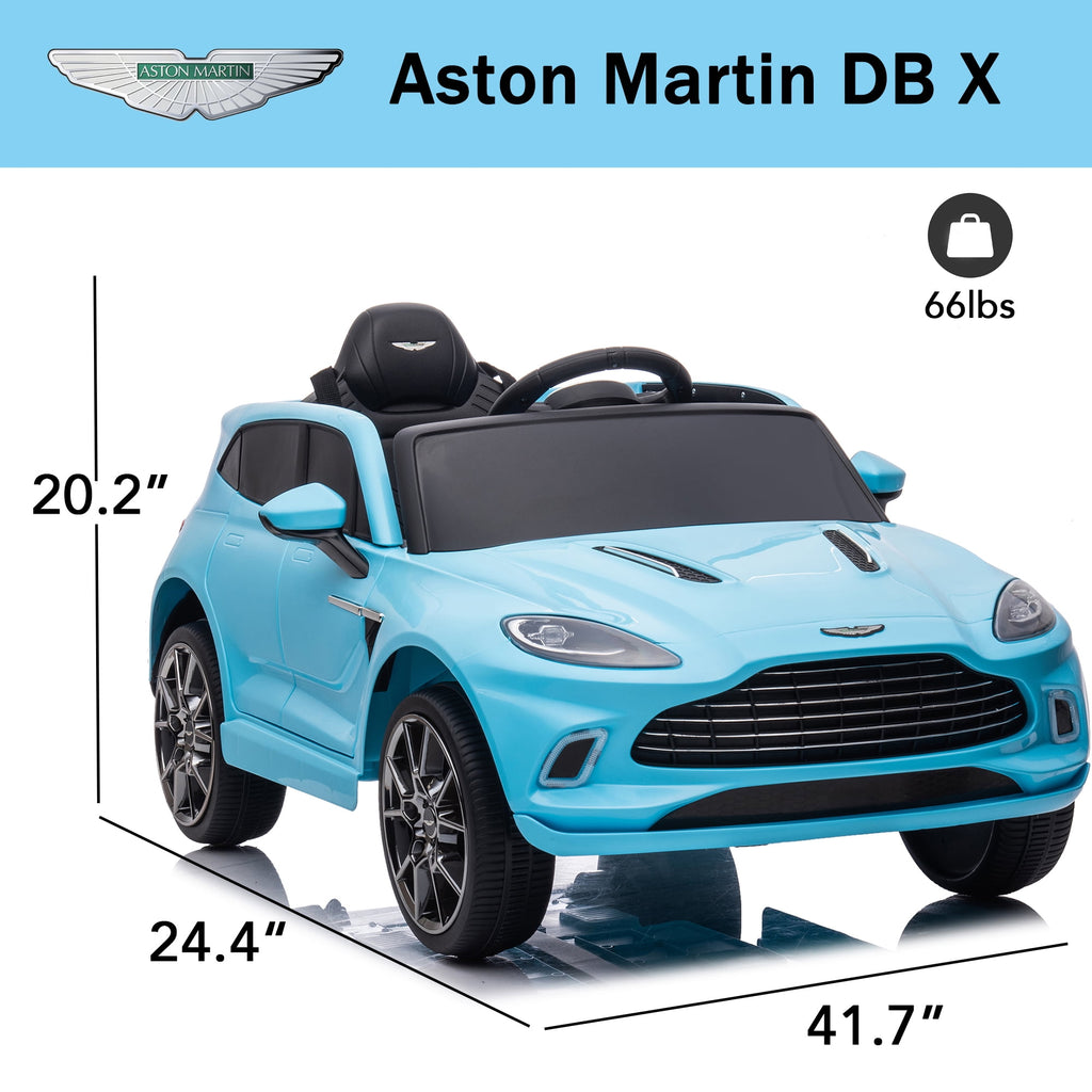 Track Seven 12V Kids Ride on Car, Licensed Aston Martin Electric Car for Boys Girls Age 3+, Remote Control, Music, USB, Portable Handle, Blue