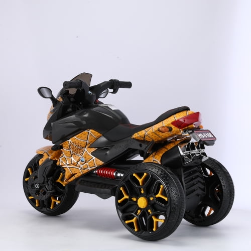 Track 7 12V Kids Motorcycle Ride On Toys, 4Mph Battery Powered Motorbike for Kids with Training Wheels, LED Lights, Lighting Wheels, Music, Gift for 3-6 Years Boys Girls, Yellow
