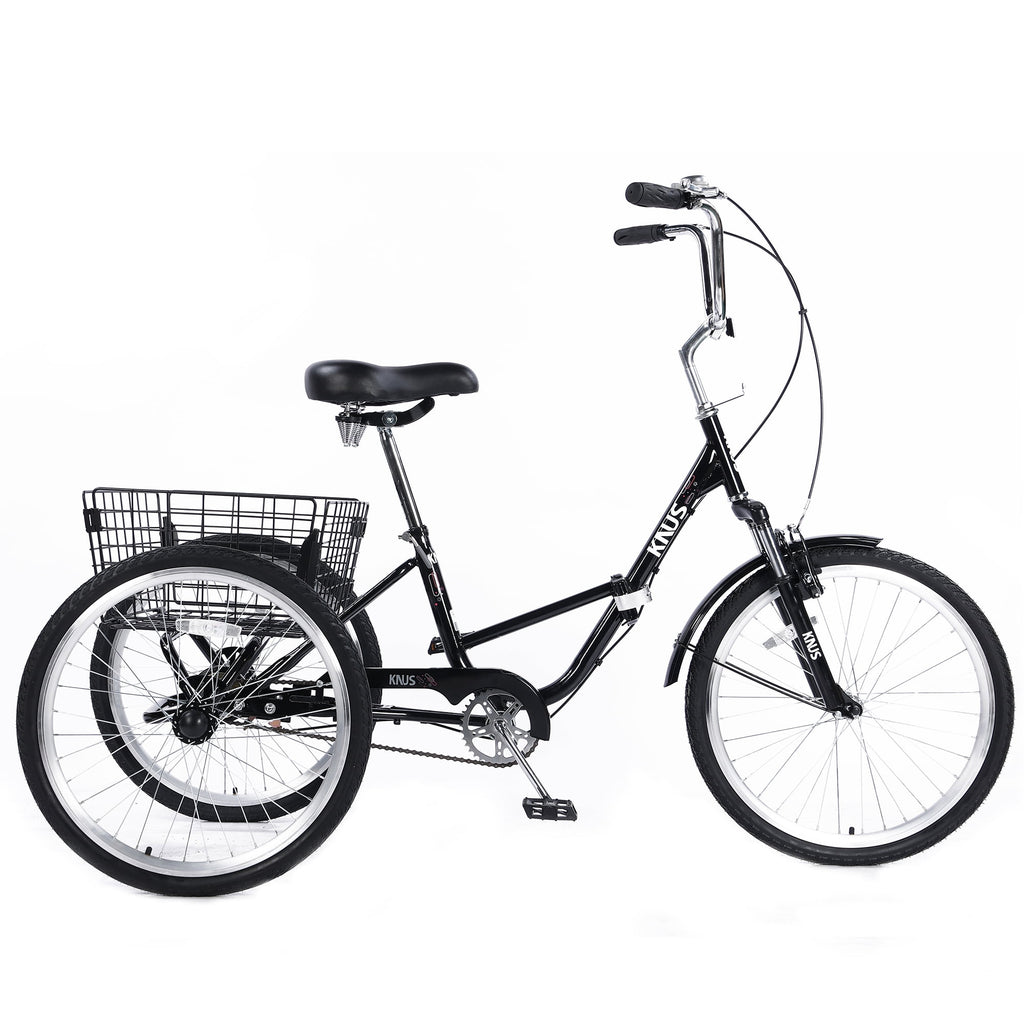 LISUEYNE Adult Folding Tricycles,Three Wheel Cruiser Bike,24 inch Wheels Adult Trikes with Low Step-Through,Large Basket,Foldable Tricycle for Adults,Women,Men,Adjustable Seat,Black