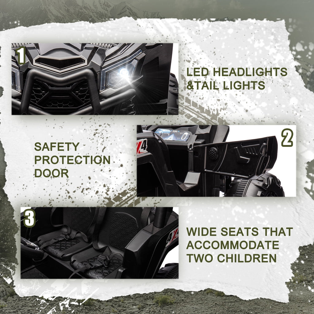 Track 7 24V Ride on UTV, 2-Seater Ride on Car with Remote Control, Music, 2 Speed, Key Start, 4x4 Ride on Off-Road Truck, Black