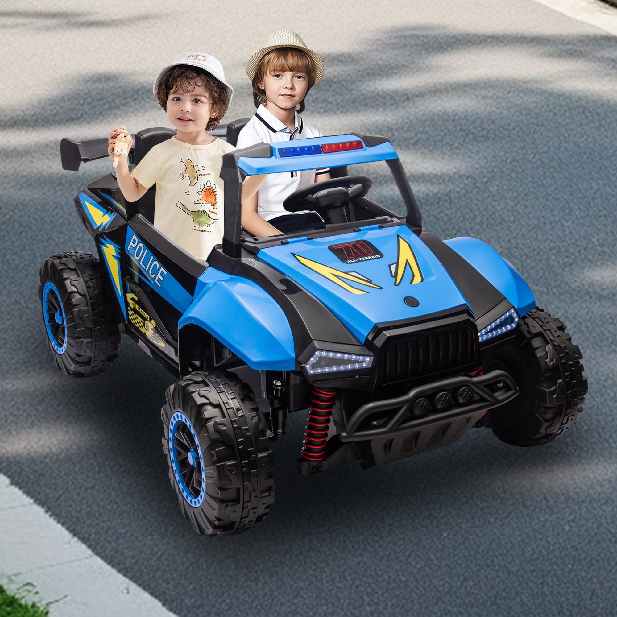 SUSIELADY 24V Kids Ride On Car, 2-Seater Ride On Car, 4-Wheel Suspension, with Megaphone, Walkie Talkie, Power Display, Bluetooth, Music, LED Lights, for Boys Girls Aged 3+