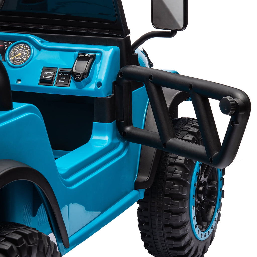Track 7 24V Ride on Truck, Electric Car for Boys Girls, Ride on Car with Remote Control, Music, Bluetooth, Lights, Spring Suspension, Blue