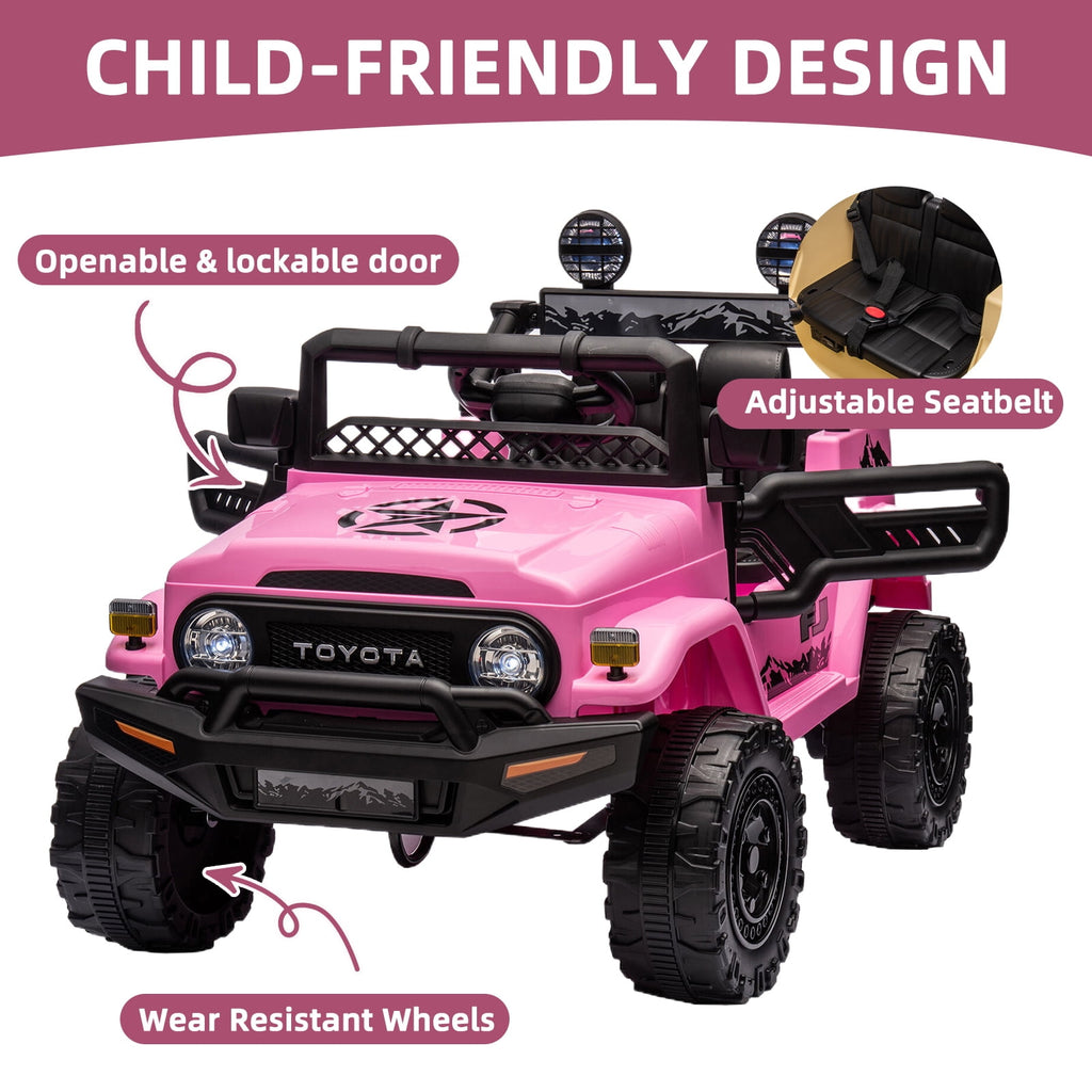Track 7 Kids Ride on Truck, 12V Licensed Toyota FJ Cruiser Electric Car for Kids Age 3+, Ride on Car w/Remote Control, Power Display, Music, Pink
