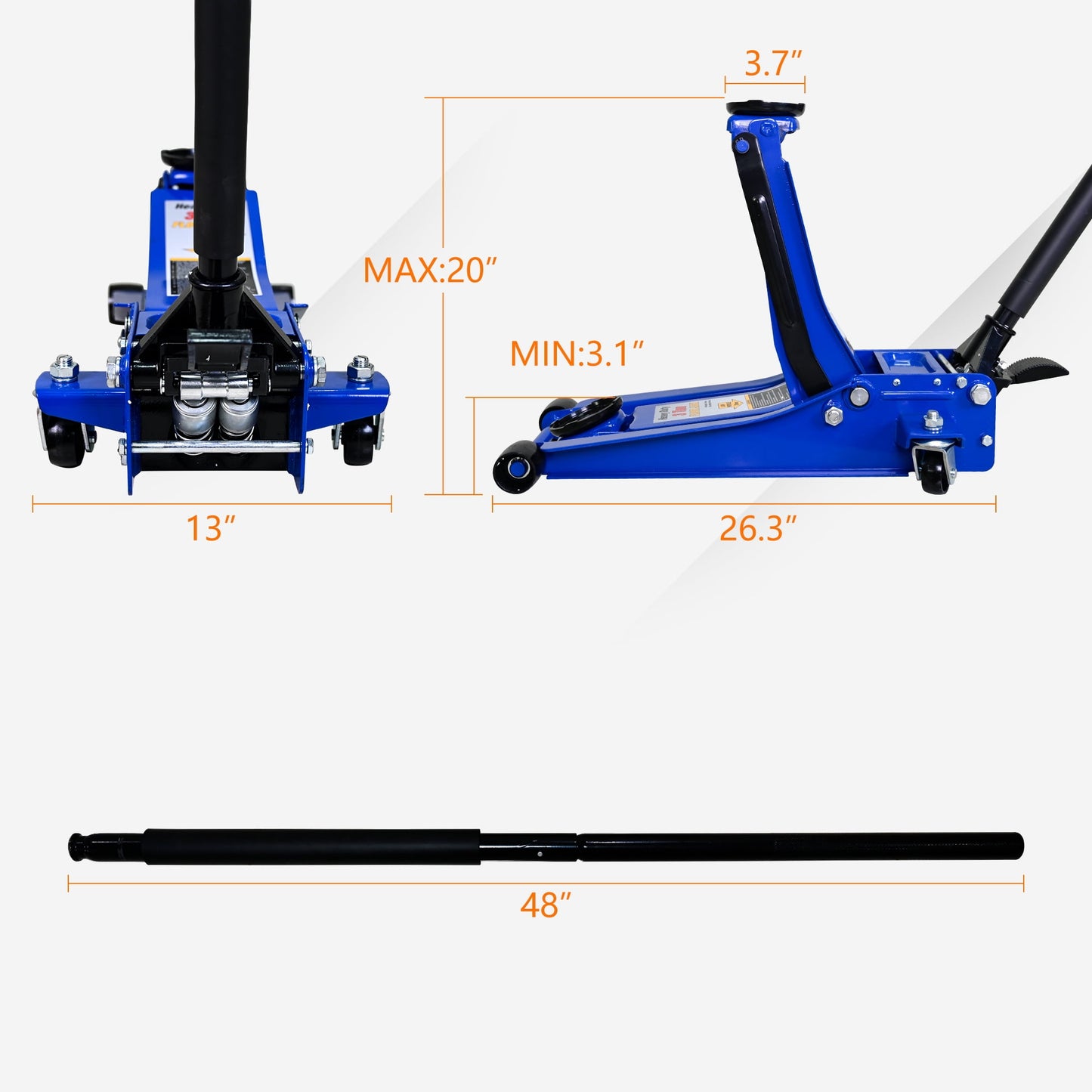 COOKCOK 6600 lbs Heavy Duty Horizontal Double Pump Floor Jack Foot Model, Steel, Blue