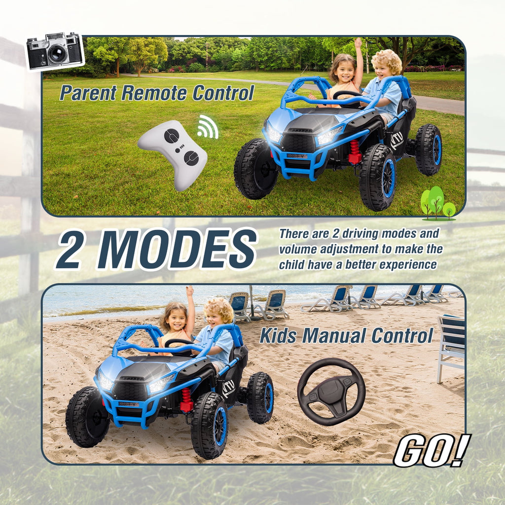 Track 7 24V Ride on UTV, 2-Seater Ride on Car, 20" Width Seat, 4.97 mph Speed, 400W Motor, Remote Control, Bluetooh, MP3, LED Lights, Rear Storage, Off-Road Electric Car for Boys Girls Age 3+, Blue