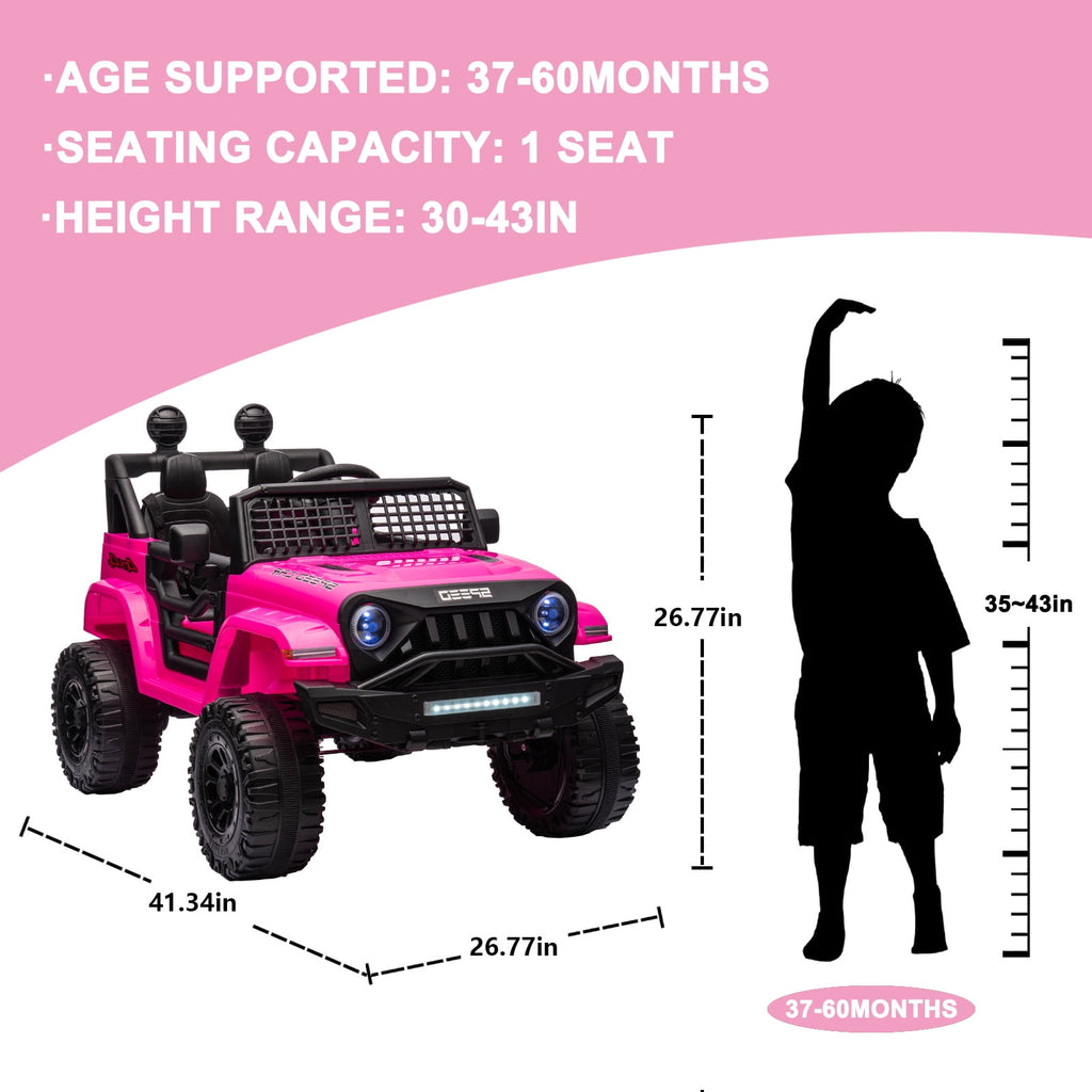 Track 7 Kids Ride on Truck, 12V Ride on Car with Remote Control, Kids Electric Car, Bluetooth, LED Lights, MP3, Pink