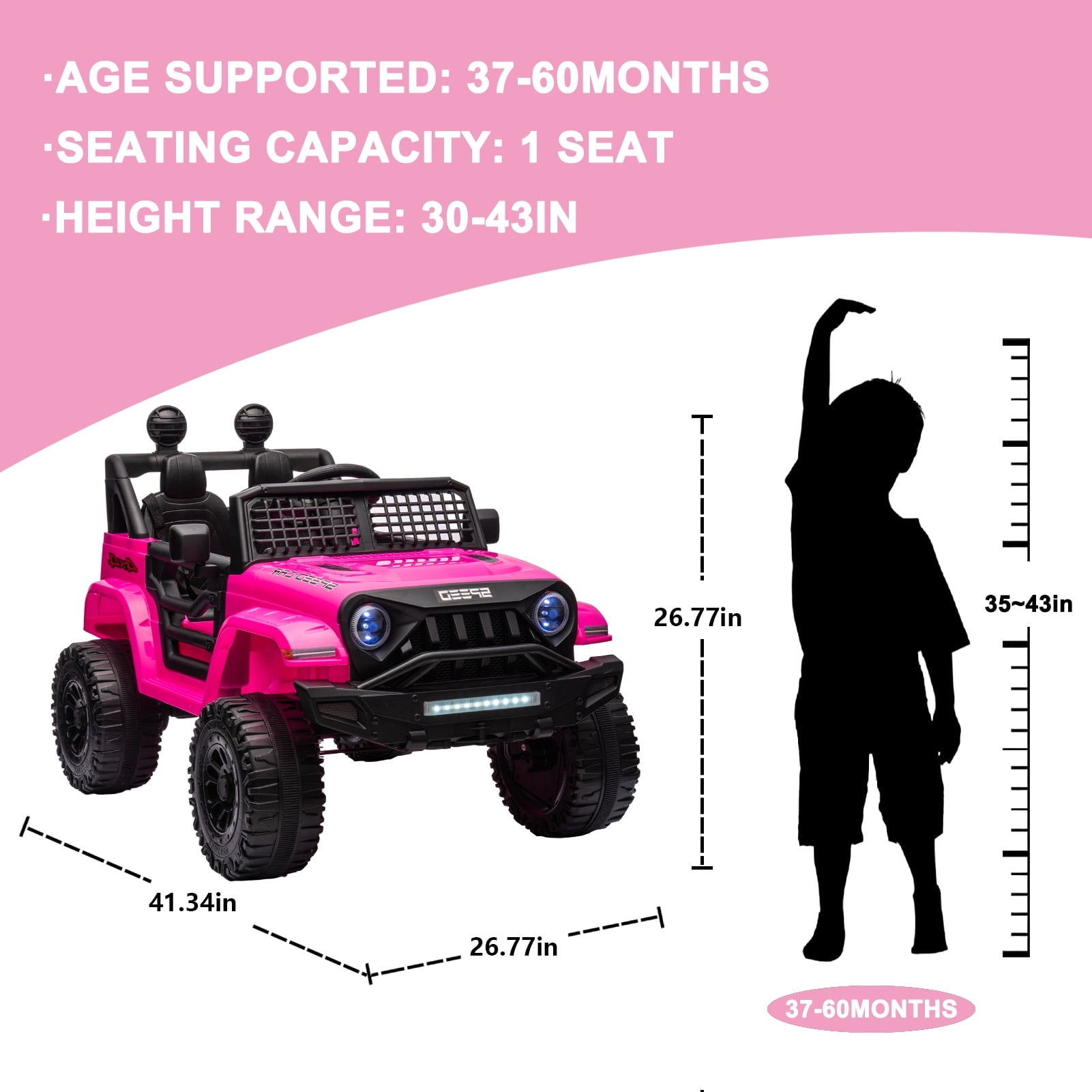 Track 7 Kids Ride on Truck, 12V Ride on Car with Remote Control, Kids Electric Car, Bluetooth, LED Lights, MP3, Pink