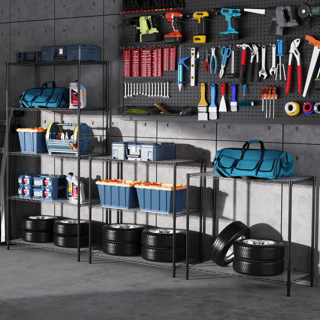 COOKCOK 5-Tier Wire Shelving Unit, Height Adjustable Metal Shelves, 36" x 16" x 72" Heavy Duty Storage Shelf with PE Mat, Steel Shelving 1750lbs Capacity for Closet Pantry Basement, Black
