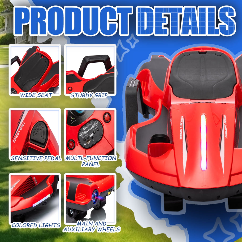 Track 7 24 V Ride on Car with Helmet, Knee Pads, Gloves, Devilfish Pattern Ride on Electric Scooter with Spray Function, Gravity Steering, Music, Hnadrails, Max Speed 6.84 mph, Red