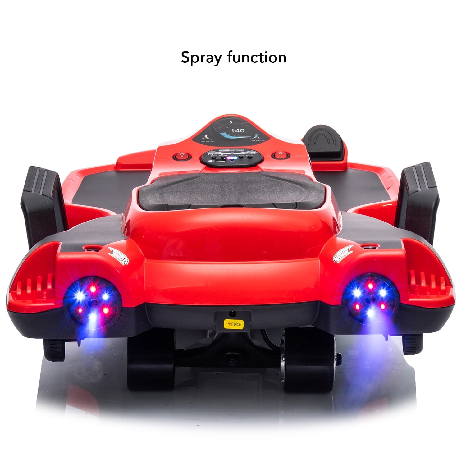 Track 7 24 V Ride on Car with Helmet, Knee Pads, Gloves, Devilfish Pattern Ride on Electric Scooter with Spray Function, Gravity Steering, Music, Hnadrails, Max Speed 6.84 mph, Red