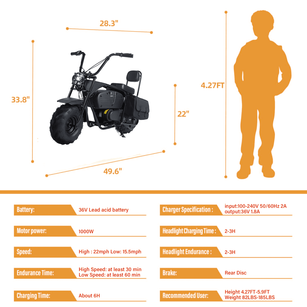 Track 7 36V Mini E-Bike for Adults & Teens , 1000W Motor Electrical Powered Motorcycle, 14.5" Tires, Up to 22 Mph, Off-Road and Trail Riding, Weight Support Up to 185 LBS, Black