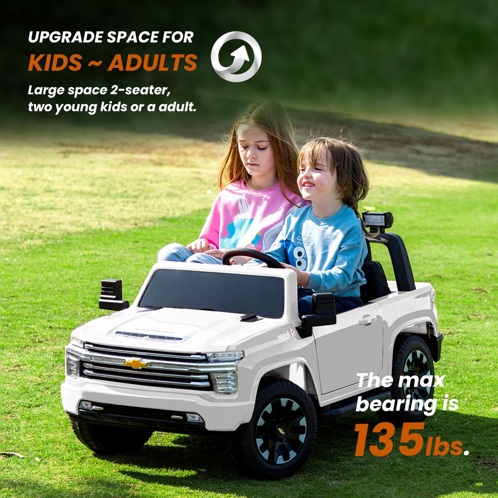 LISUEYNE 24V Ride on Car, Licensed Silverado HD 2 Seater Electric Car for Boys Girls Age 3+, 24V Ride on Truck with Remote Control, Music, ABC, Max Speed 4.7mph, White
