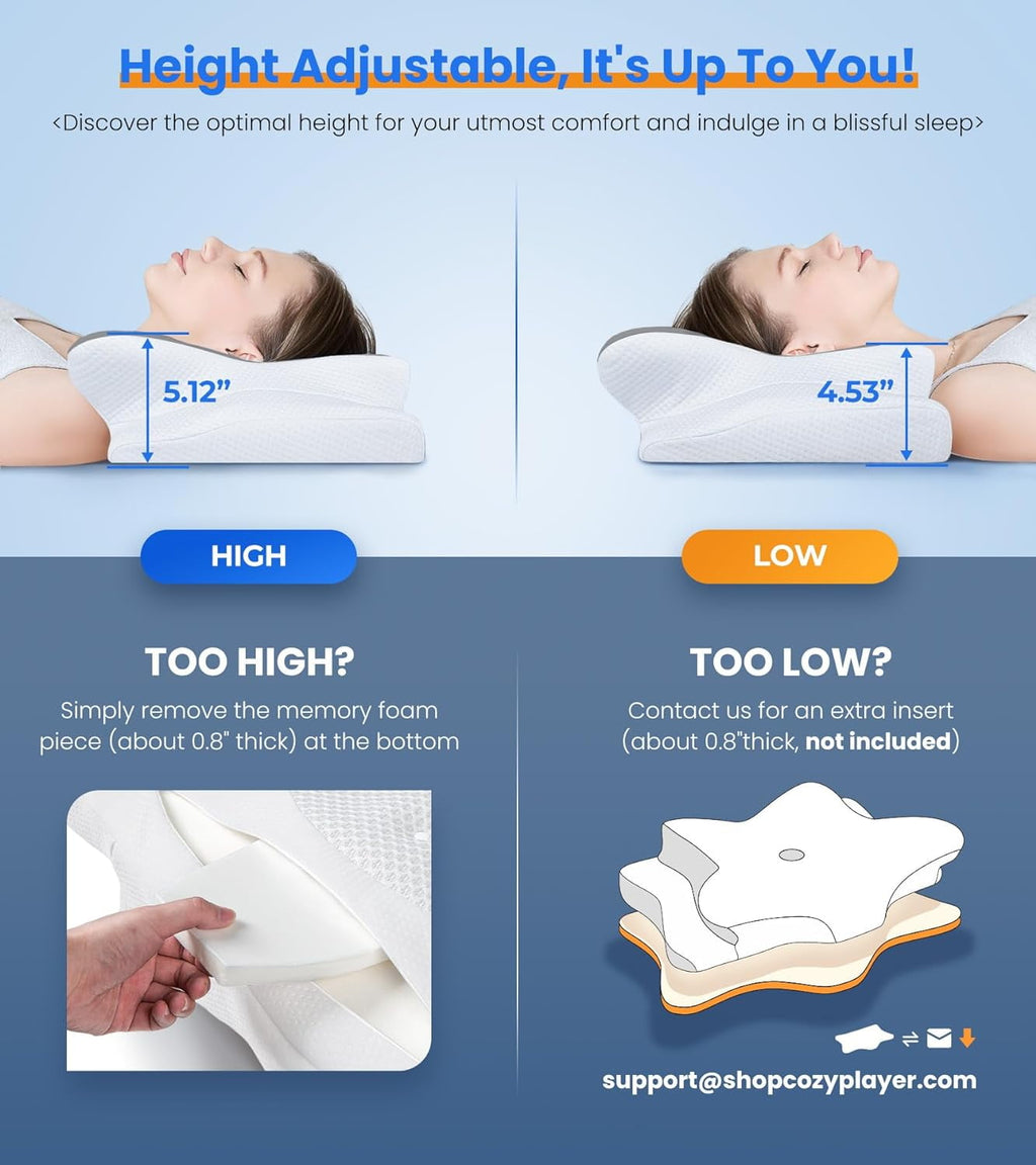 COOKCOK Pain Relief Cooling Pillow for Neck Support, Adjustable Cervical Pillow Cozy Sleeping, Odorless Ergonomic Contour Memory Foam Pillows, Orthopedic Bed Pillow for Side Back Stomach Sleeper