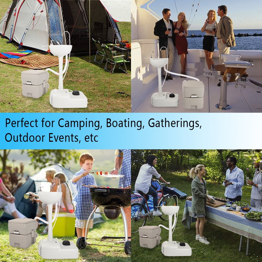 COOKCOK Portable Removable Outdoor Hand Sink with Portable Toilet, HDPE, White