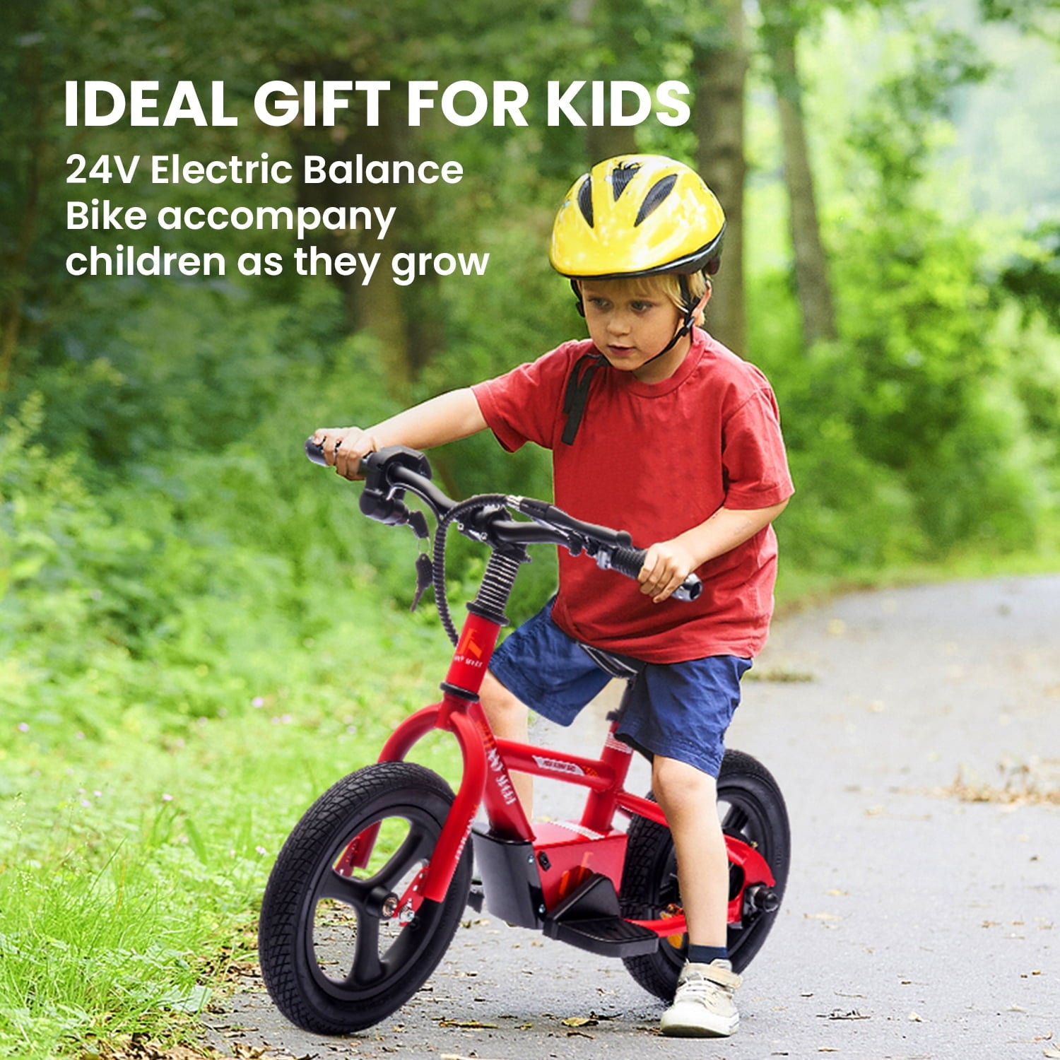 Track Seven 24V Electric Dirt Bike for Kids, 150W Electric Motorcycle Up to 10 MPH, Hand-Operated Brakes Electric Balance Bike for Ages 3+, Power Display, Height Adjustable, Key Start, Red