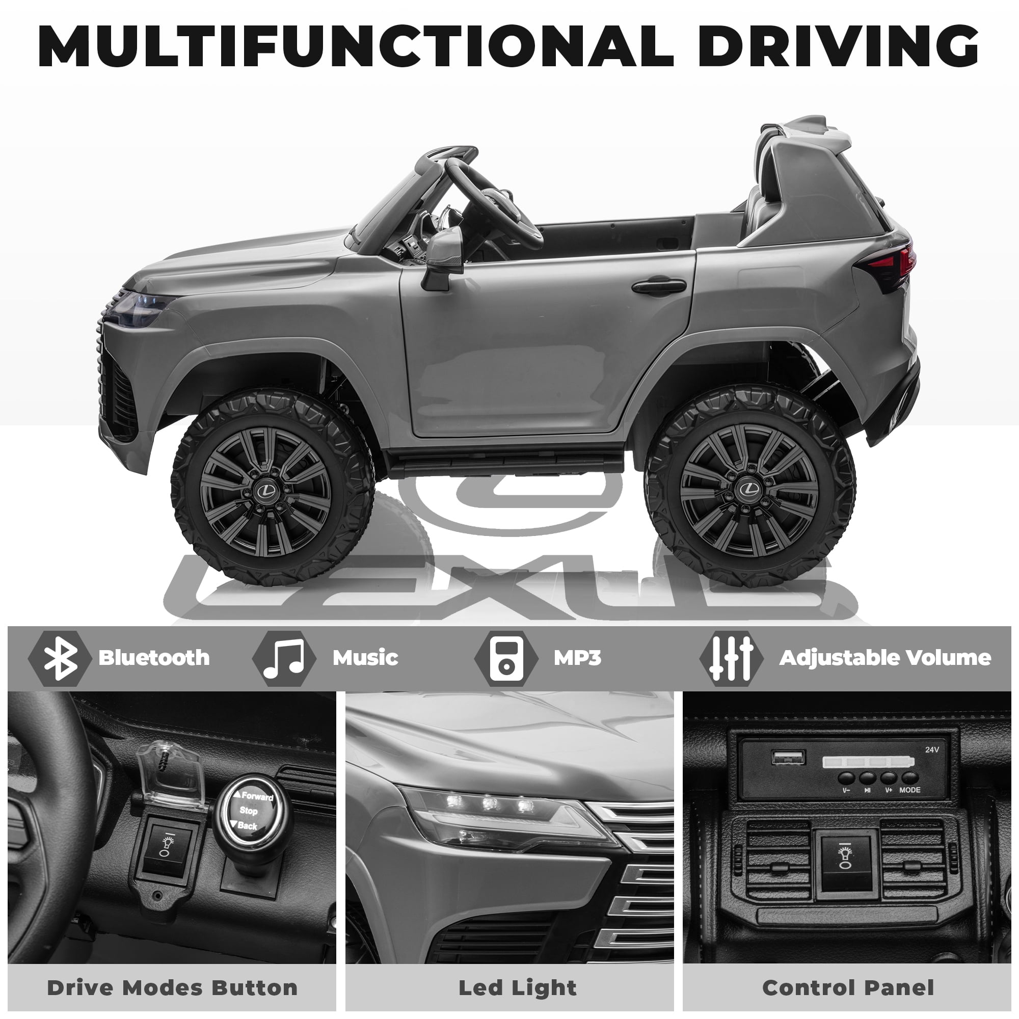 SUSIELADY 24V 2-Seater Kids Ride on Car, Licensed LEXUS LX600, with 20" Width Seat, Remote Control, Portable Handle, Key Start, Music, for Kids Aged 3+