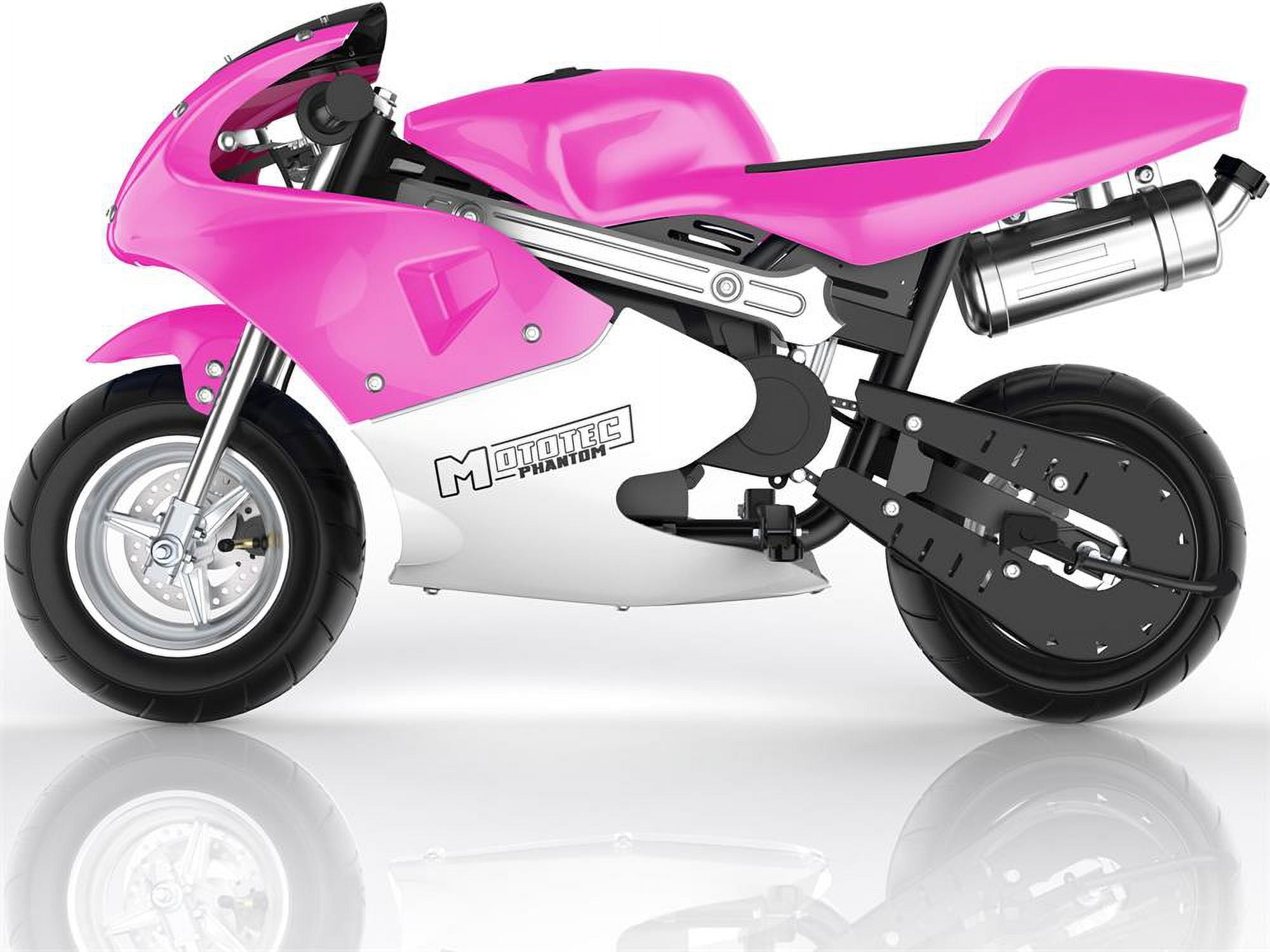 Track 7 49CC 2-Stroke Mini Dirt Bike for Kids, Mini Gas Pocket Bike with Dual Brake, Racing Dirt Motorcycle Max Speed 20 Mph, Max Weight 170lbs, 1.25L Tank, Pink