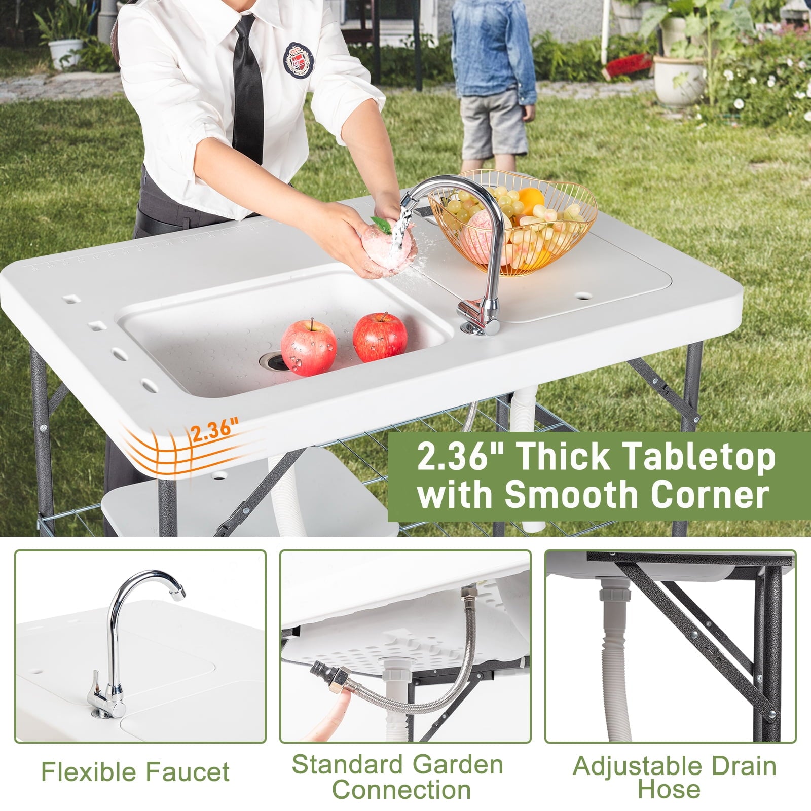 COOKCOK HDPE Rectangular With Barbed Wire Foldable Outdoor Table,39.76"L x 25.78"W x 36.2"H, White