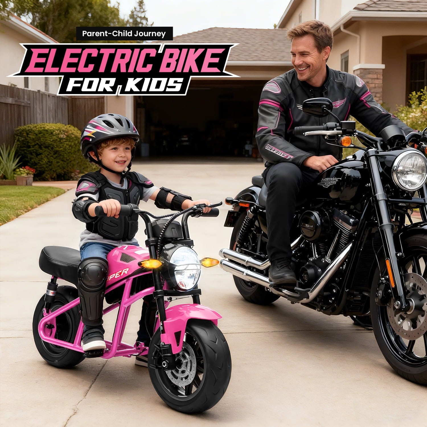 Track Seven 24V Electric Motorcycle for Kids, 300W Electric Dirt Bike Up to 11 MPH, Twist-Grip Throttle, Rear Brake, 14-Inch EVA Tires, Music, Light, Electric Bike for Kids Aged 6+, Pink