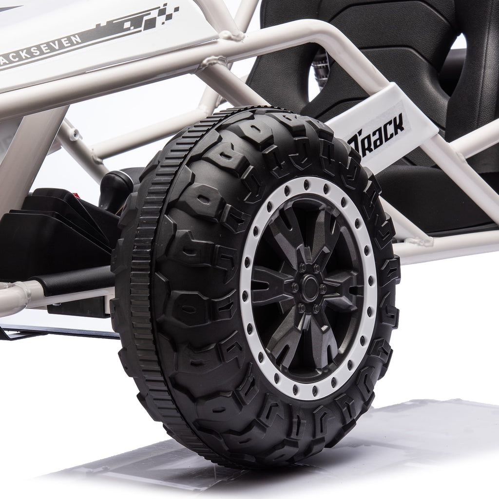 Track 7 24V Electric Go Kart, Outdoor Ride on Car, Go Kart for Kids Age 3-8 Years, Independent Electronic Brake Foot Pedal, Kids Car, White