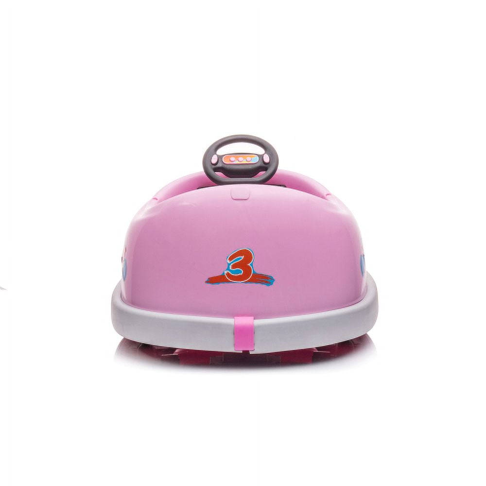 Track 7 Kids Ride on Bumper Car, 12V Electric Car for Boys Girls, Age 1-6 Years, with Remote Control, Bluetooth, Push Rod, Rocking Horse Mode, 360 Degree Turning, Pink