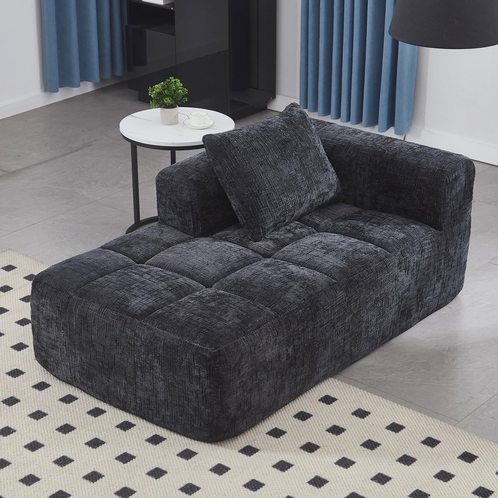 BISHE 37.5 in Modular Sectional Sofa with Chaise, Modern L-Shaped Cloud Couch, Easy Assembly, No Compression Damage, Chenille Upholstered, Deep Seat, Includes Throw Pillows, Black