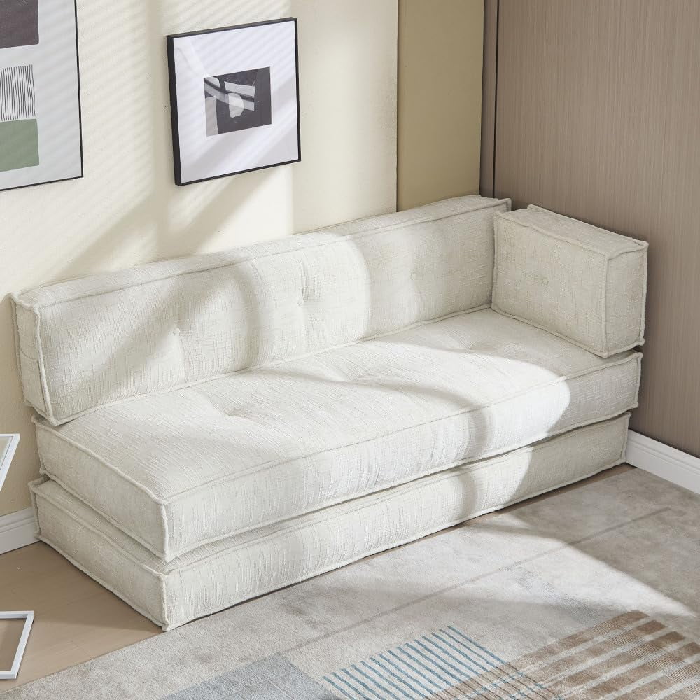 BISHE 78" Modular Sectional Sofa Bed, Chenille Fabric L-Shaped Cloud Couch with Storage Pockets, No Assembly Required, Space-Saving Convertible Sleeper for Living Room, Apartment, Office, Grey