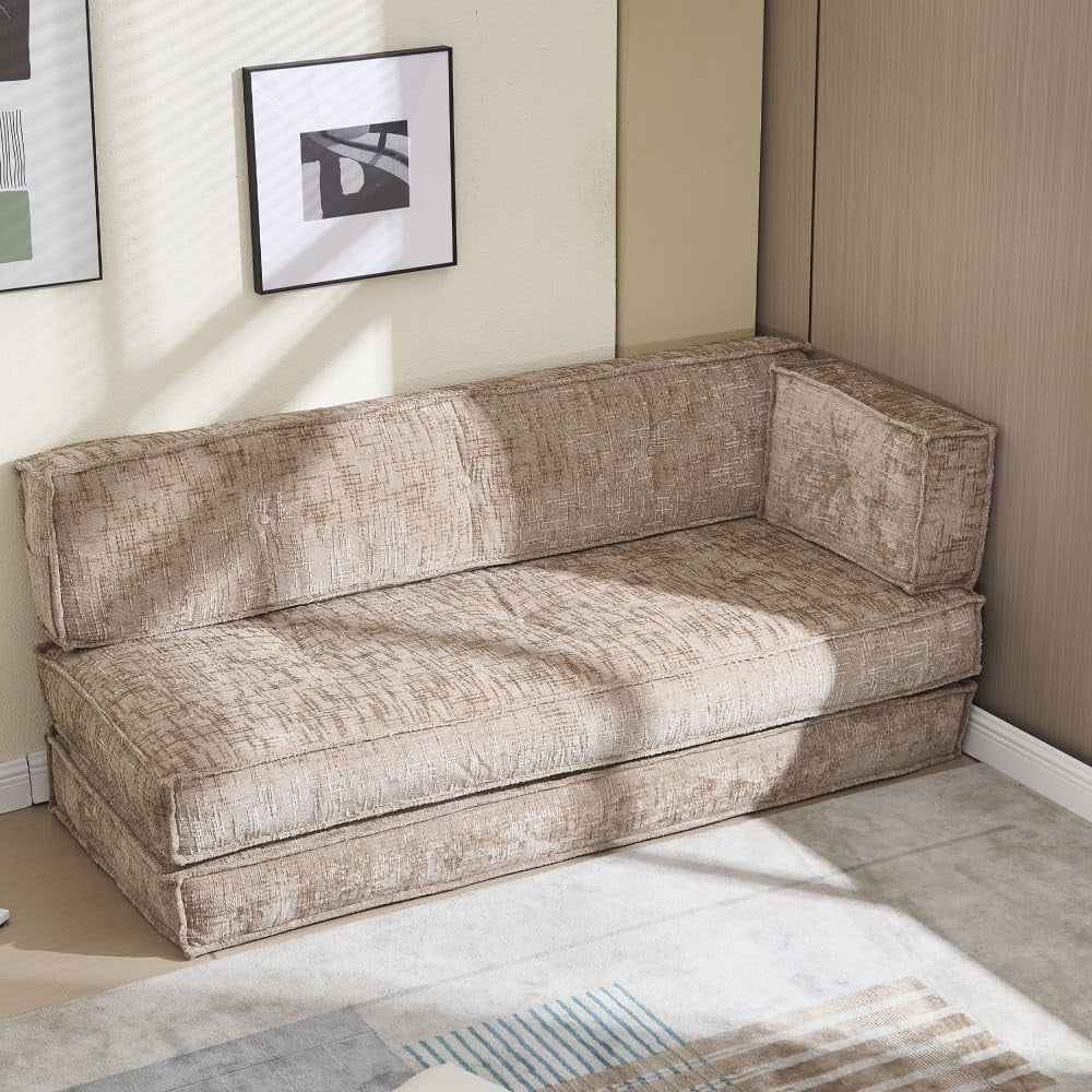 BISHE 78" Modular Sectional Sofa Bed, Chenille Fabric L-Shaped Cloud Couch with Storage Pockets, No Assembly Required, Space-Saving Convertible Sleeper for Living Room, Apartment, Office, Grey