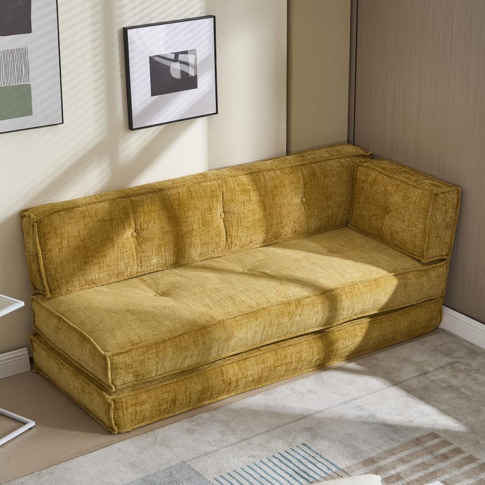 BISHE 78" Modular Sectional Sofa Bed, Chenille Fabric L-Shaped Cloud Couch with Storage Pockets, No Assembly Required, Space-Saving Convertible Sleeper for Living Room, Apartment, Office, Grey