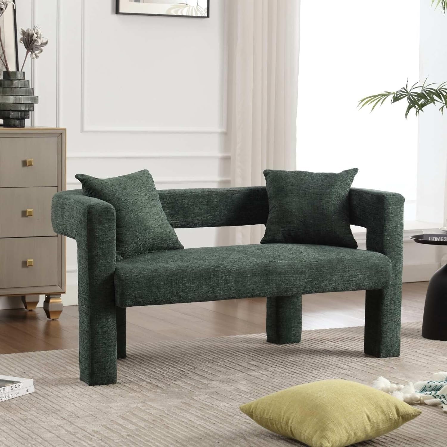 BISHE Modern Chenille Loveseat Sofa, Plush 2-Seater Couch for Small Spaces, Upholstered Accent Sofa Bed with Soft Fabric, Compact Apartment Sofa for Living Room & Bedroom, Grey