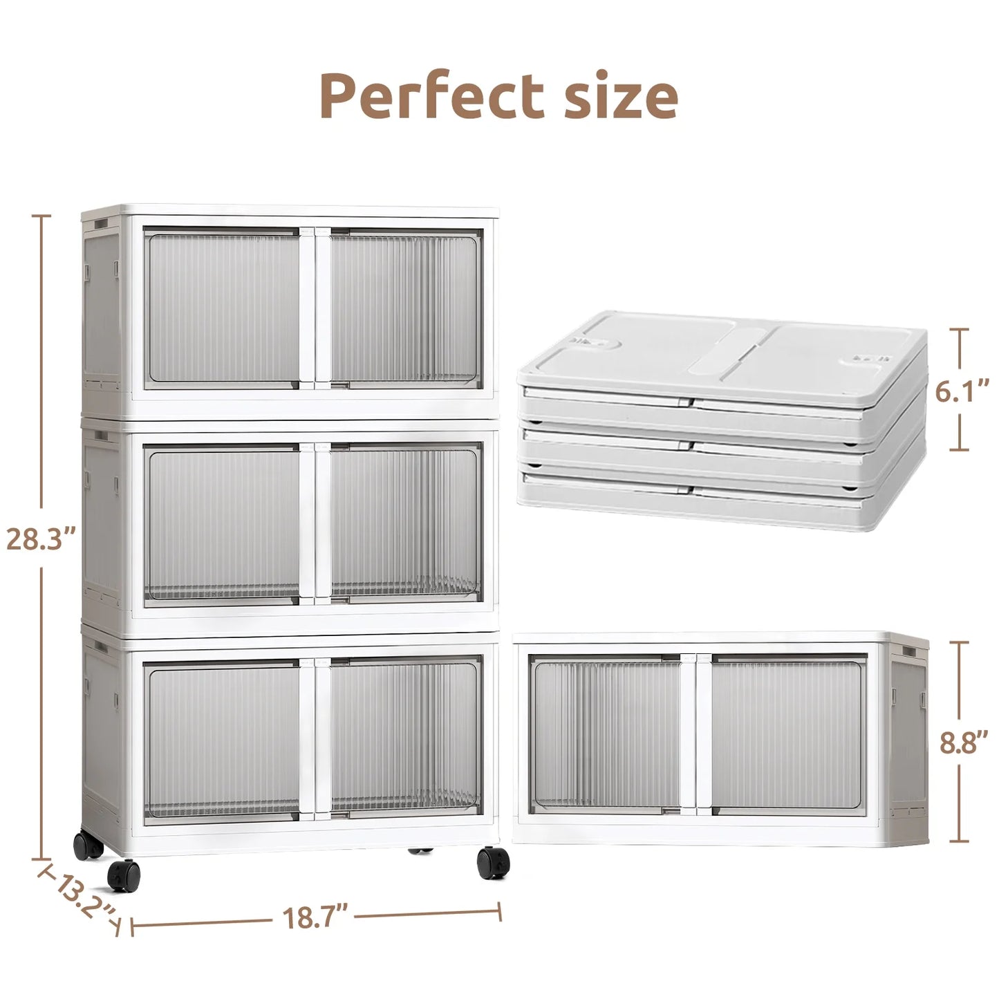 COOKCOK Storage Bins with Lids, Foldable Plastic Storage Container with Door, 3 Pack Stackable Collapsible Storage Bins for Closet Organizers and Storage, Secure Lock, 20.2"x 14.2"x 35.4"