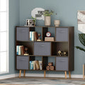 COOKCOK 11-Cube Storage Organizer, Bookshelf with Storage Bins, 4 Tier Freestanding Open Bookshelf with 5 Nonwoven Fabric Drawers,Brown