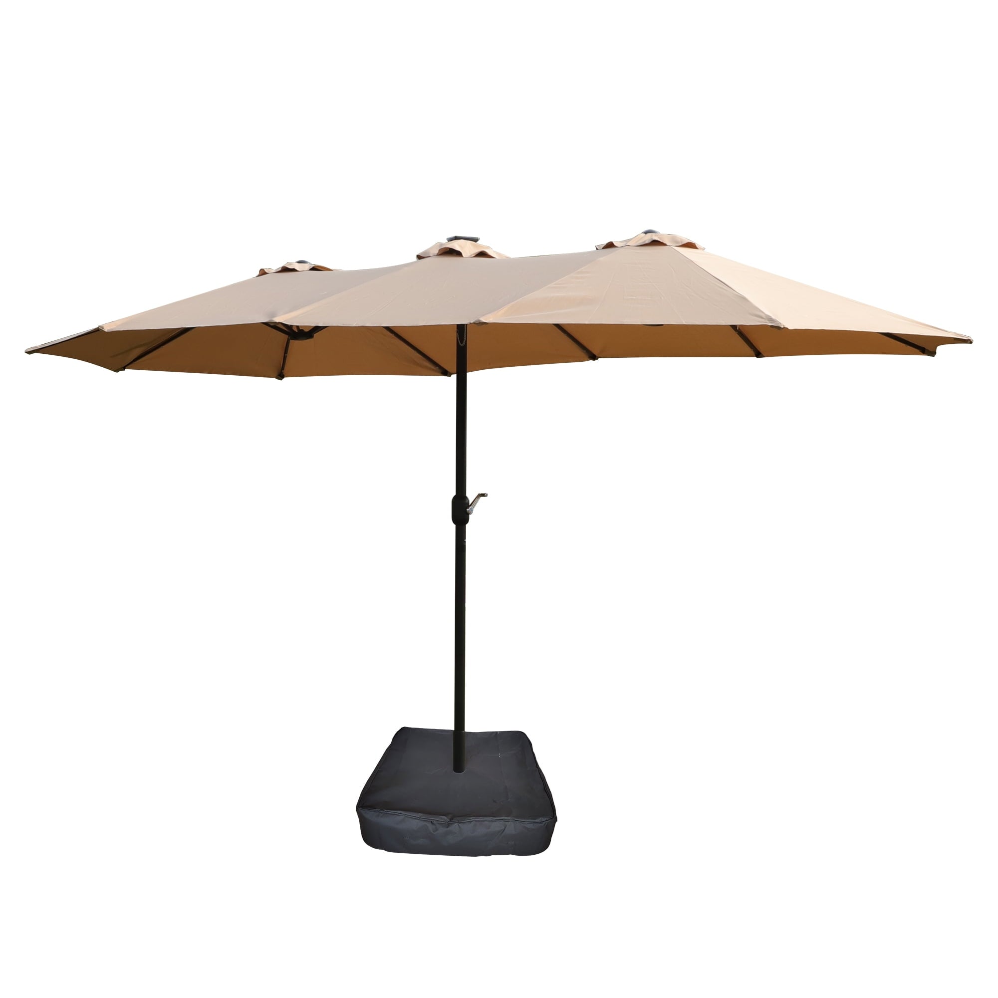 COOKCOK 15x9ft Large Patio Umbrella, Double-Sided , Hand Crank, 48 LEDs, 12 Ribs for Backyard, Khaki