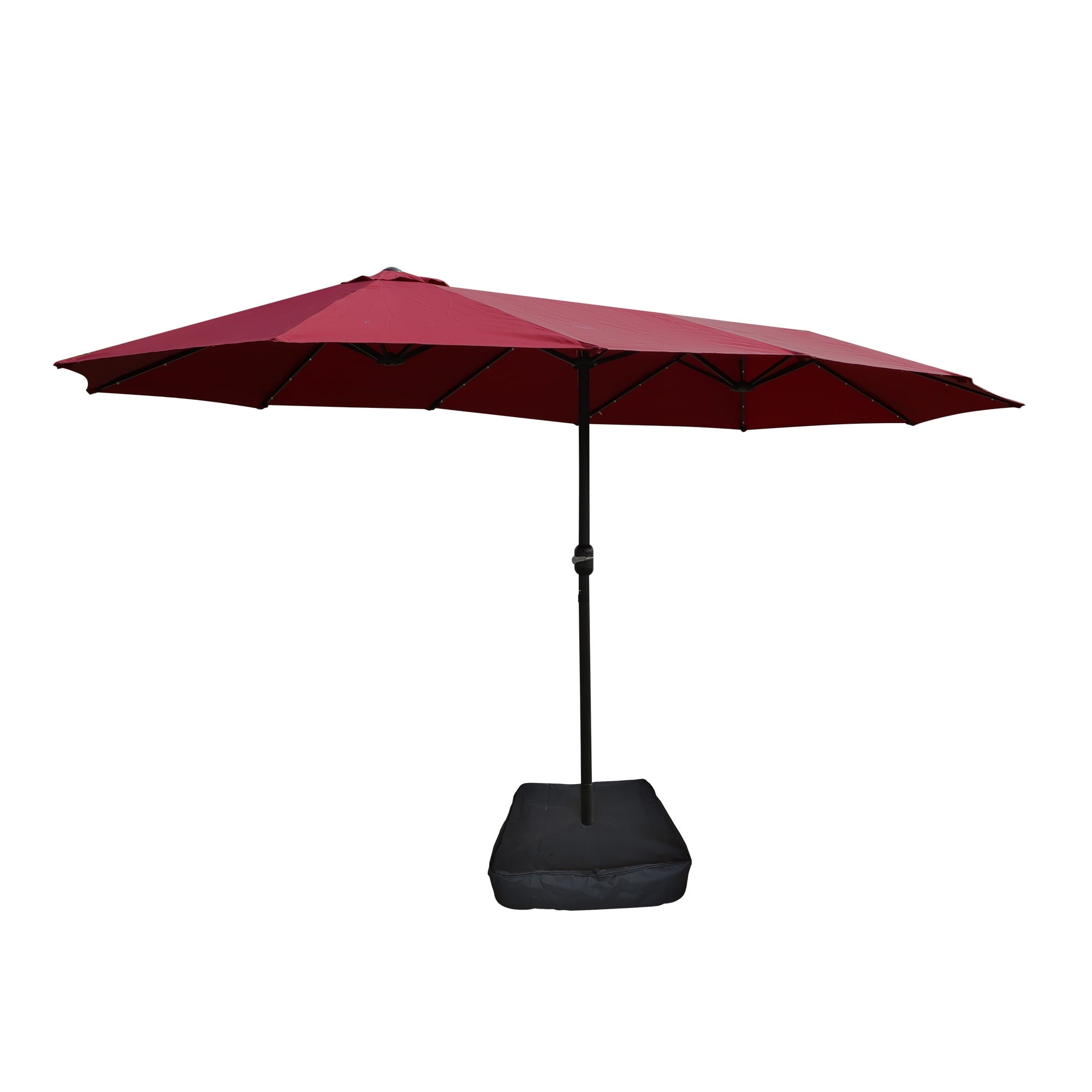 COOKCOK 15x9ft Large Patio Umbrella, Double-Sided , Hand Crank, 48 LEDs, 12 Ribs for Backyard, Khaki