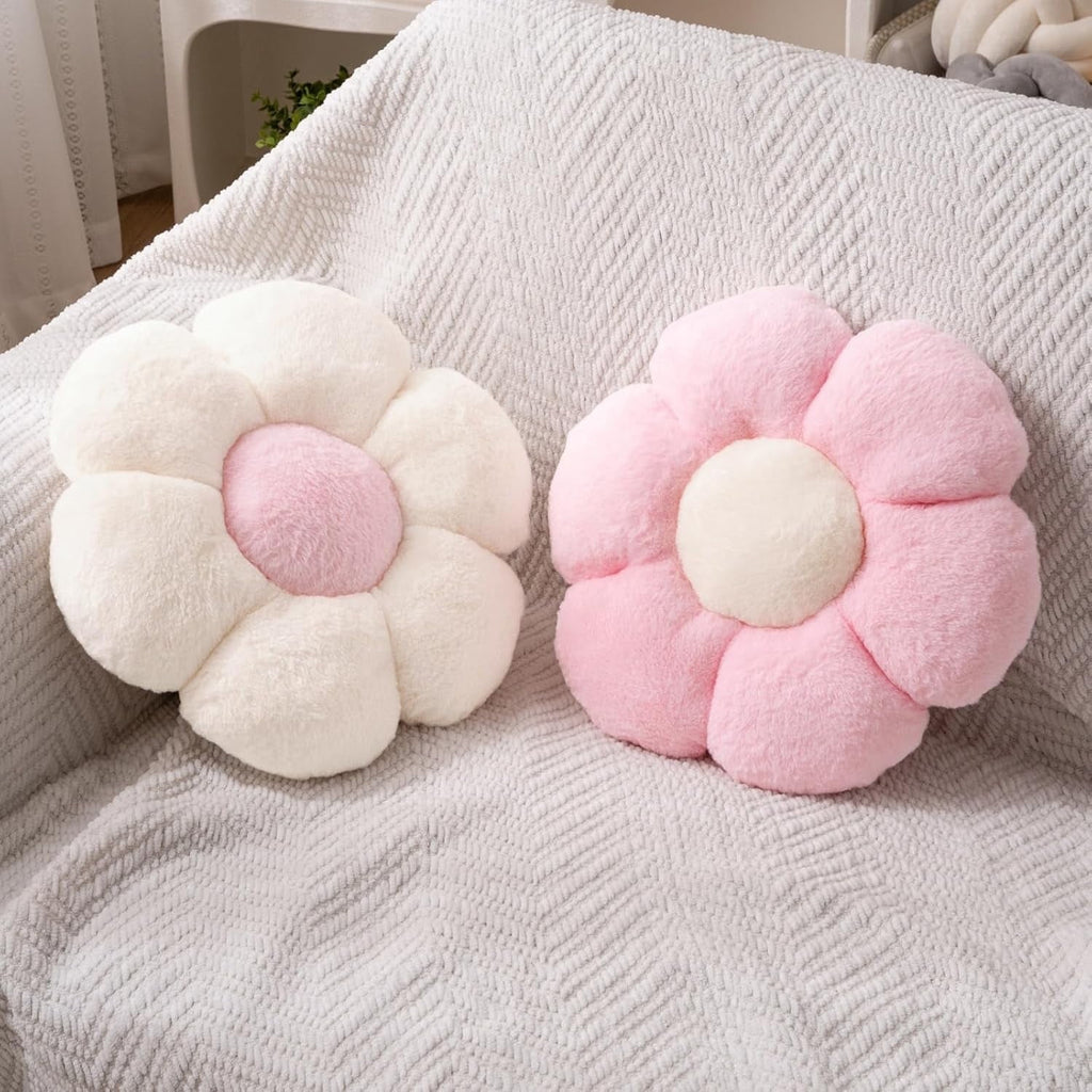COOKCOK 2 Pcs Flower Pillow 15" Flower Throw Pillows, Cute Daisy Flower Shaped Floor Pillow Seat Cushions, Decorative Throw Pillows for Bedroom, Living Room