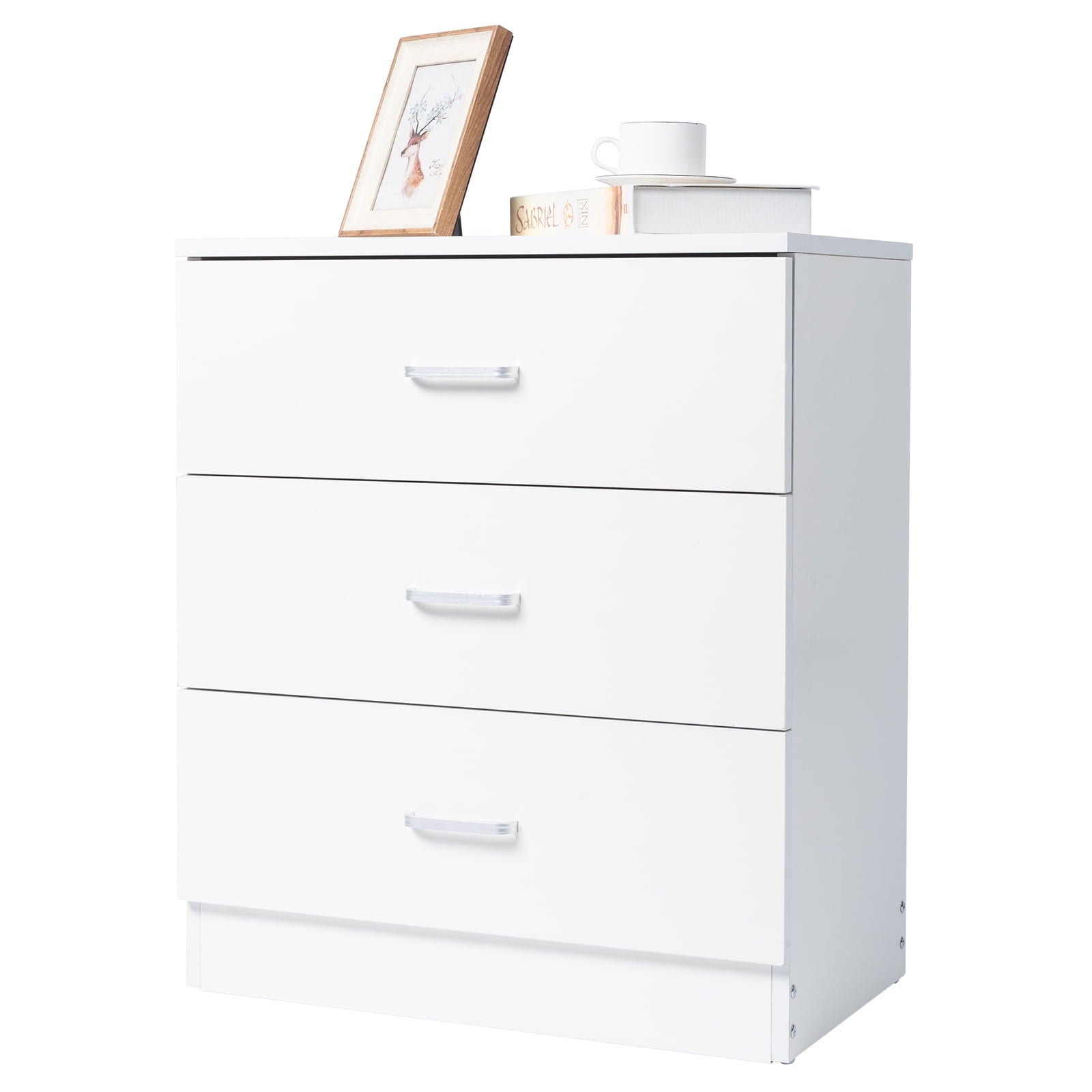 COOKCOK 3 Drawer Dresser, Wood Drawer Chest Dresser Cabinet with Storage, 22.05"x 13"x25.98", Storage Cabinet, Clothing Organizer with Cut-Out Handle, Nightstand for Living Room, Bedroom, White