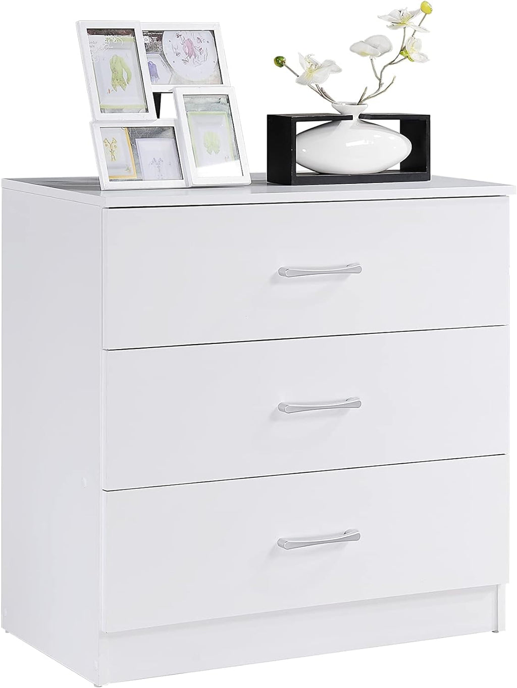 COOKCOK 3 Drawer Dresser, Wood Drawer Chest Dresser Cabinet with Storage, 25.98"x 13"x 22.05", Storage Cabinet, Clothing Organizer with Cut-Out Handle, Nightstand for Living Room, Bedroom, White