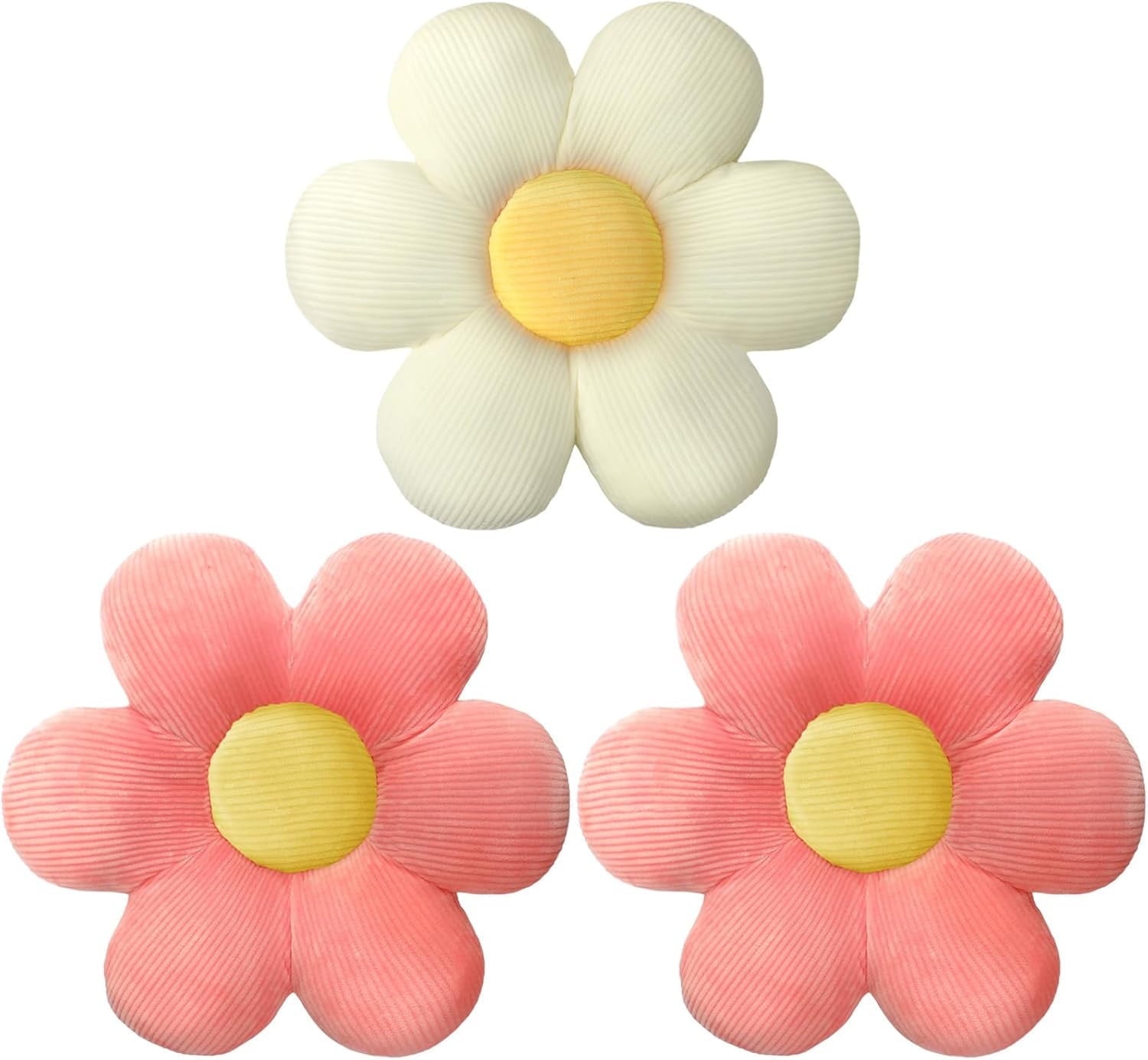 COOKCOK 3 Pcs Flower Pillows, 16" Flower Shaped Throw Pillow, Cute Daisy Floor Pillow Seating Cushions for Adults Home Bedroom Sofa Chair Couch