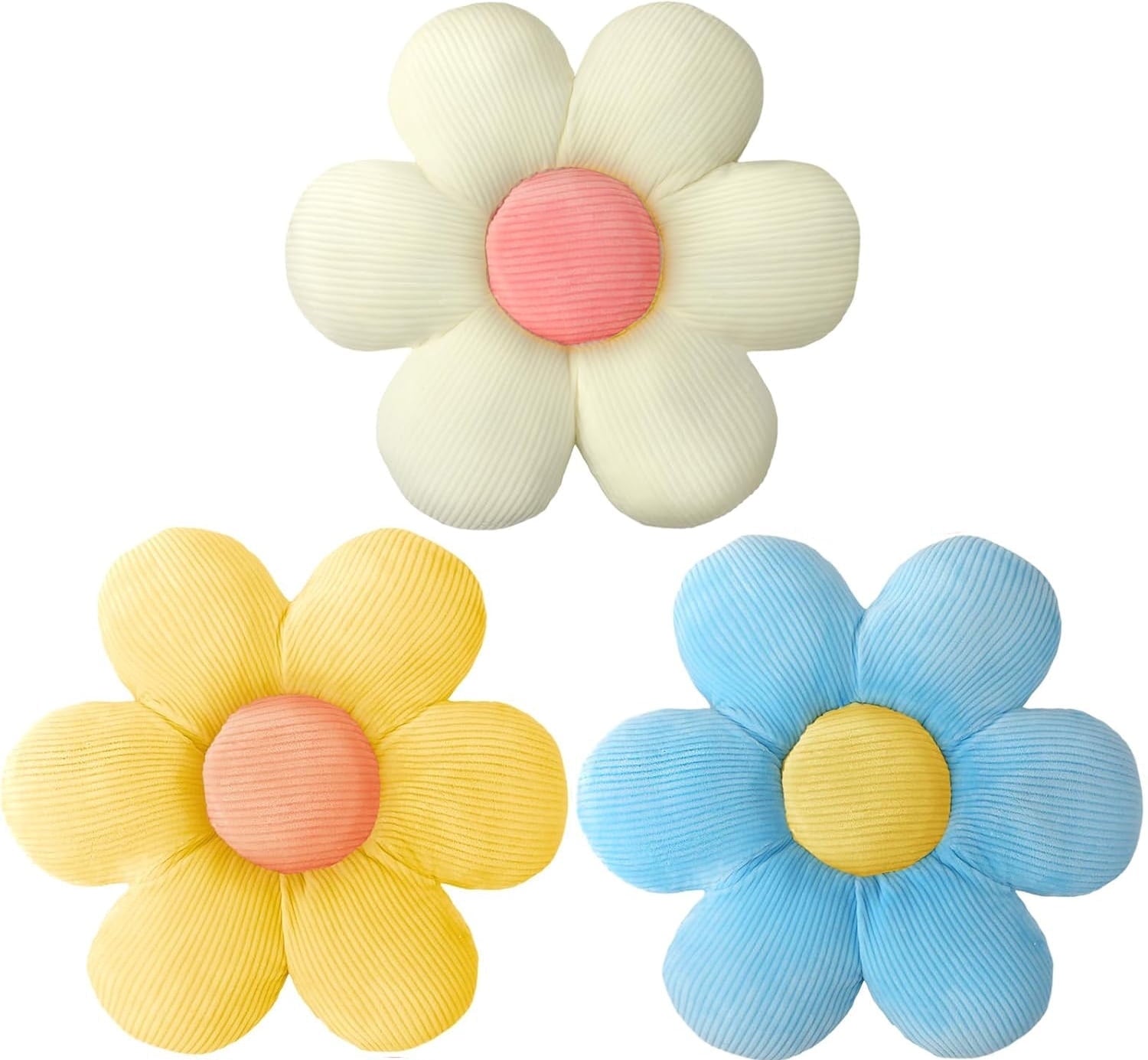 COOKCOK 3 Pcs Flower Pillows, 16" Flower Shaped Throw Pillow, Cute Daisy Floor Pillow Seating Cushions for Adults Home Bedroom Sofa Chair Couch