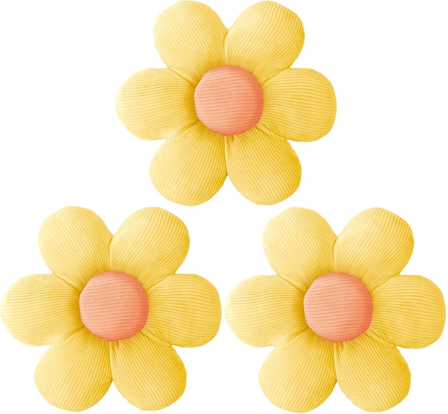 COOKCOK 3 Pcs Flower Pillows, 16" Flower Shaped Throw Pillow, Cute Daisy Floor Pillow Seating Cushions for Adults Home Bedroom Sofa Chair Couch