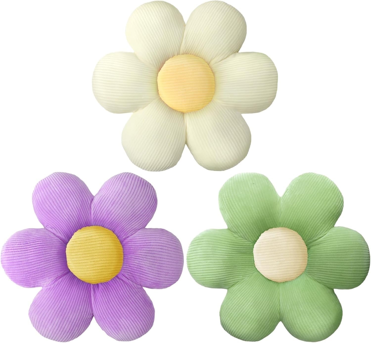 COOKCOK 3 Pcs Flower Pillows, 16" Flower Shaped Throw Pillow, Cute Daisy Floor Pillow Seating Cushions for Adults Home Bedroom Sofa Chair Couch