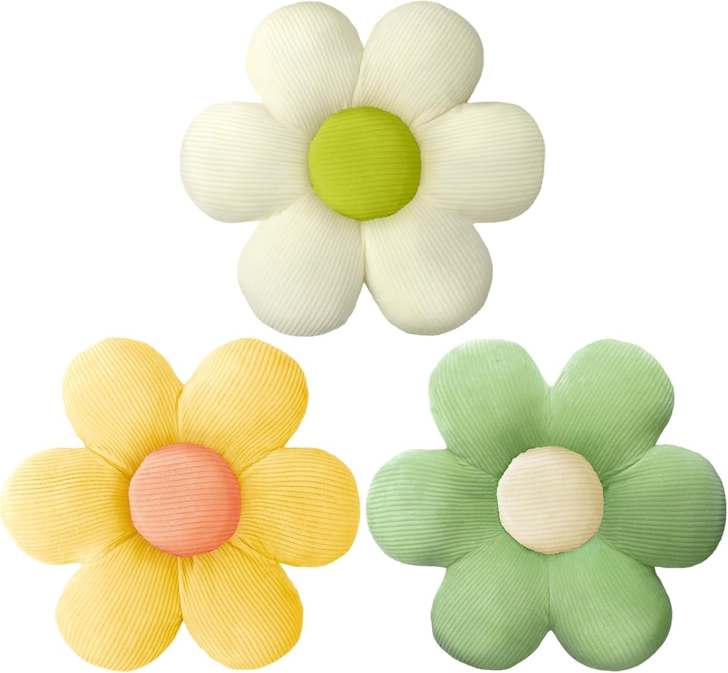 COOKCOK 3 Pcs Flower Pillows, 16" Flower Shaped Throw Pillow, Cute Daisy Floor Pillow Seating Cushions for Adults Home Bedroom Sofa Chair Couch