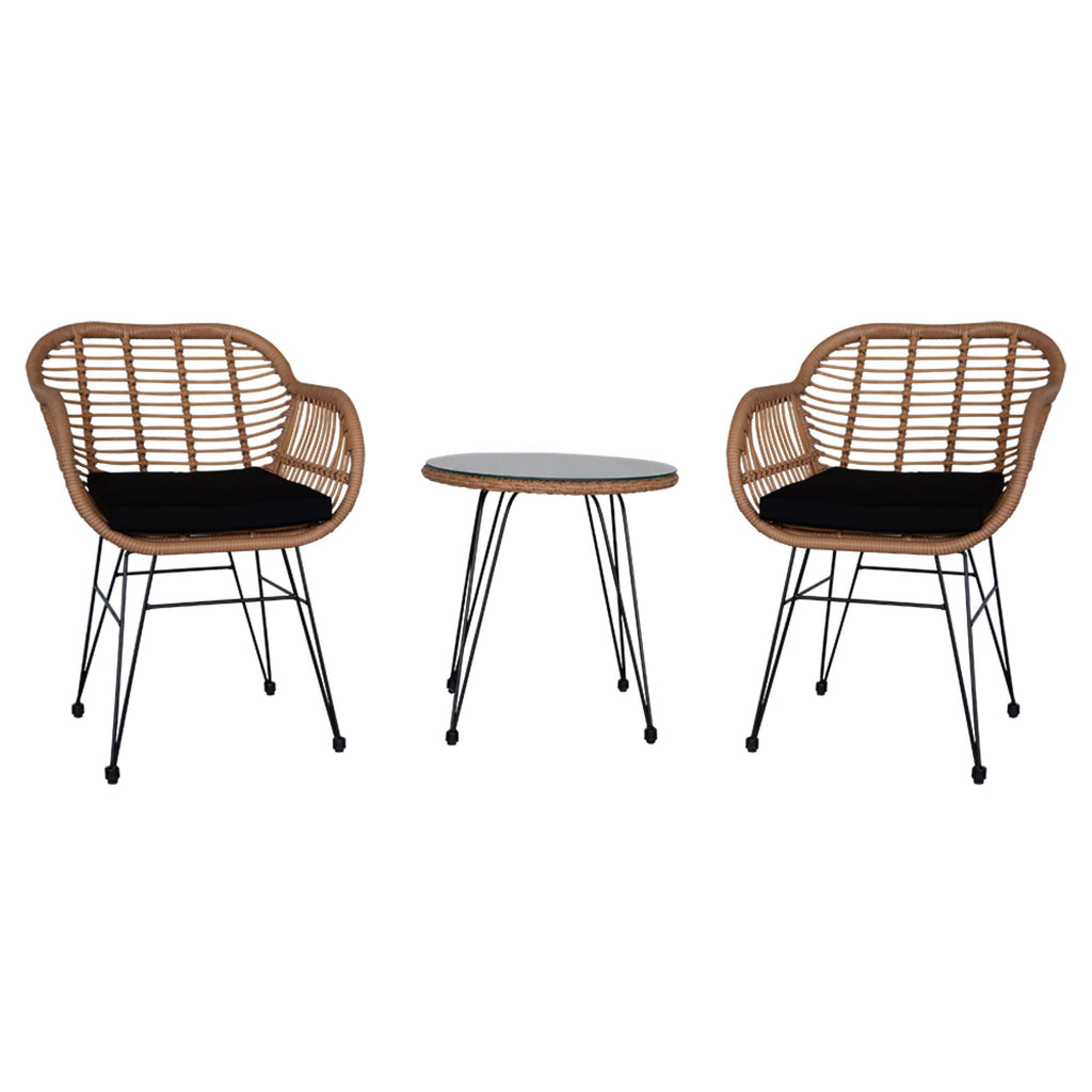 COOKCOK 3 Pcs Wicker Rattan Patio Conversation Set, Handmade Set with Cushions, for Backyard, Yellow