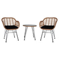 COOKCOK 3 Pcs Wicker Rattan Patio Conversation Set, Handmade Set with Cushions, for Backyard, Yellow