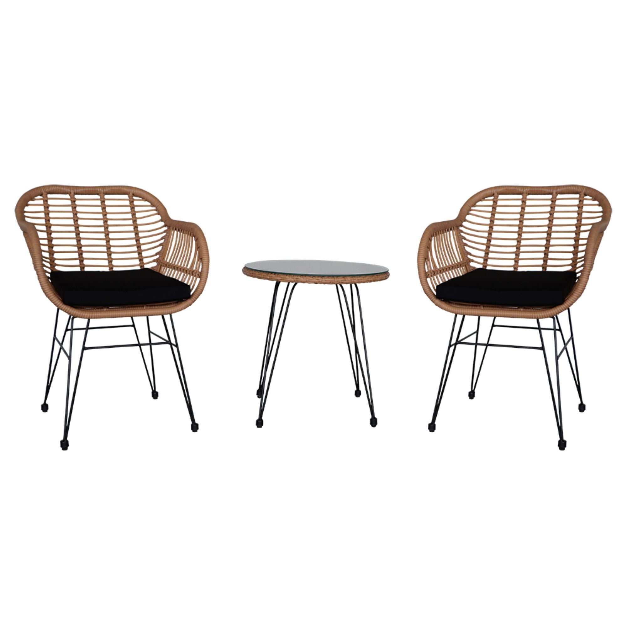 COOKCOK 3 Pcs Wicker Rattan Patio Conversation Set, Handmade Set with Cushions, for Backyard, Yellow