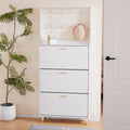 COOKCOK 3-Tier Flip Drawer Shoe Cabinets, Hat Coat Rack with Shoe Storage, Entryway Bedroom Armoire, Shoe Cabinet with Open Storage, White