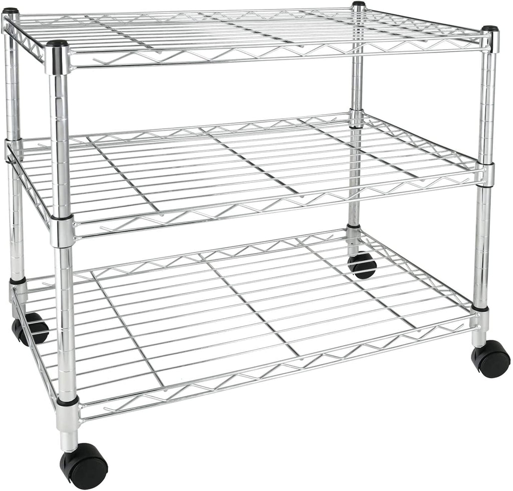 COOKCOK 3-Tier Wire Shelving,24"D x 12"W x 22"H Storage Shelves with Wheels,Metal Shelf,Garage Shelf for Storage