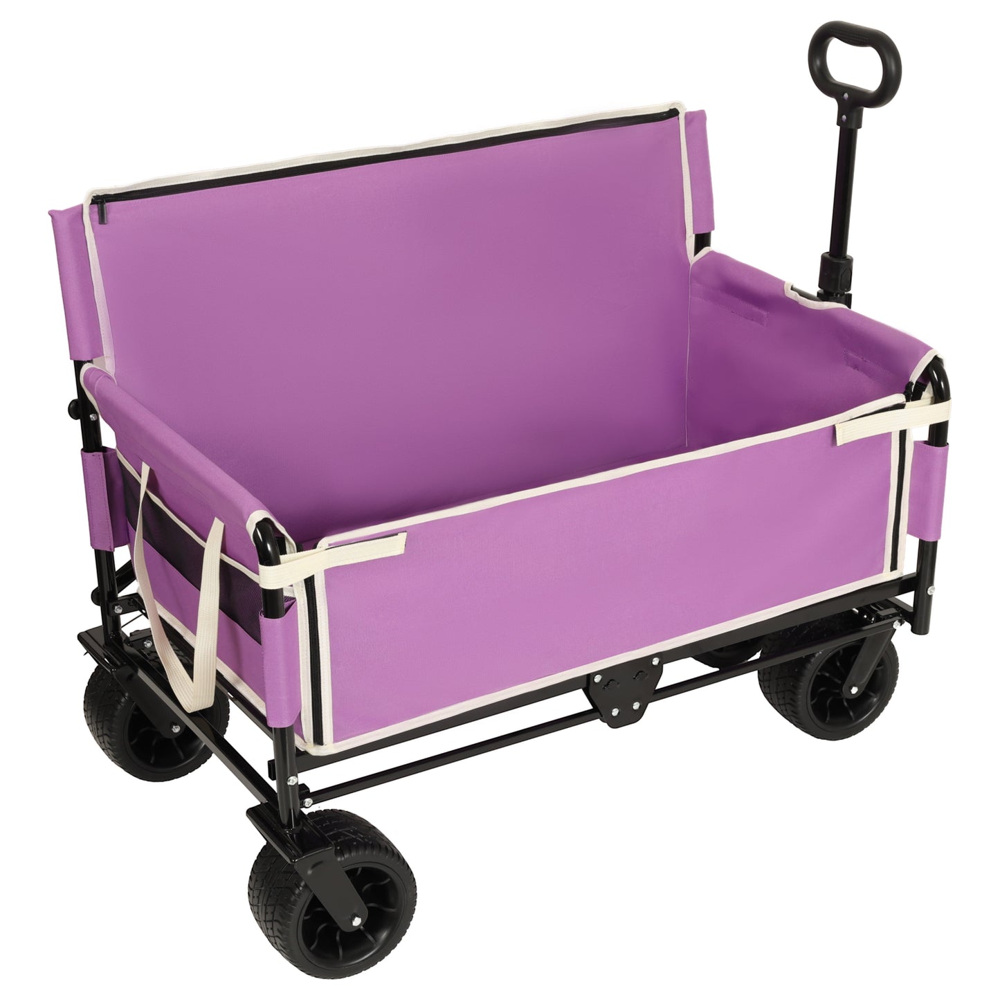 COOKCOK 3-in-1 Convertible Folding Wagon Cart with Bench Seat, 500lbs Heavy Duty Utility Wagon with Adjustable Handle, 180L Capacity All-Terrain Wheels for Camping, Beach, Garden, Dark Blue