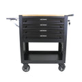 COOKCOK 4 Drawers Multifunctional Tool Cart With Wheels And Wooden Top, 30.30"L x 17.90"W x 35.40"H, Black