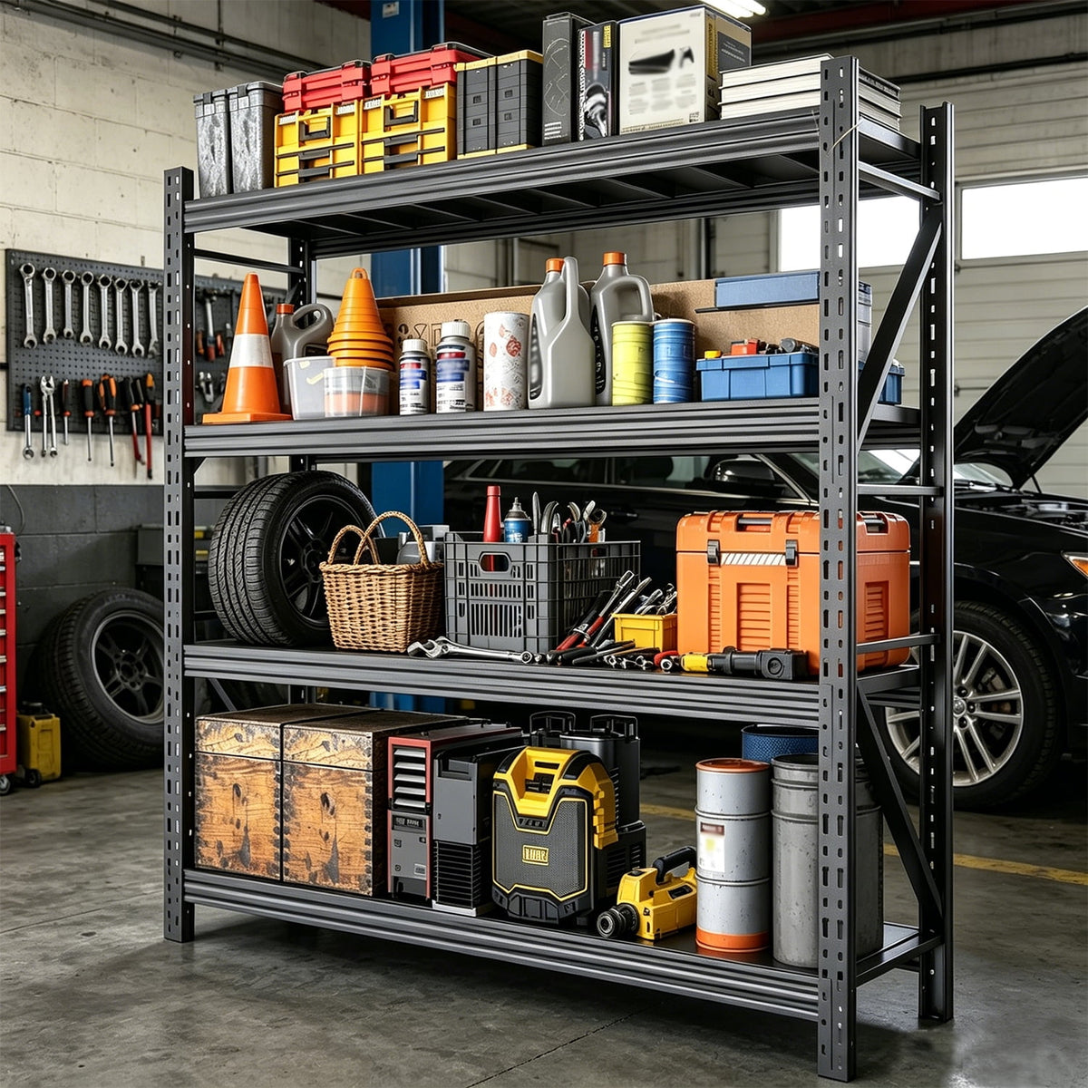 COOKCOK 4-Tier Heavy Duty Garage Shelving, 31.5"W x 14"D x 73"H, 2500LBS Adjustable Metal Storage Shelf, Black